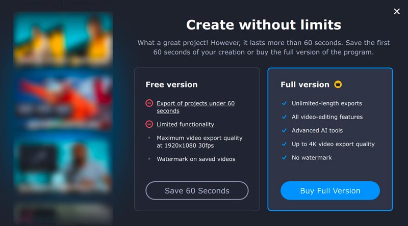 Exportbeschränkungen von Movavi Video Editor