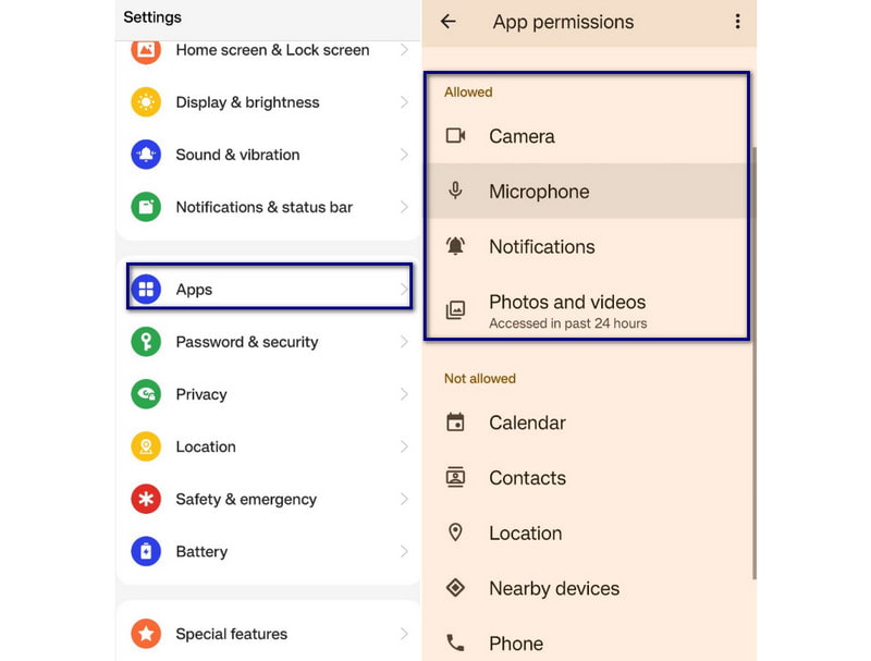Erlaubte Berechtigungen unter Android