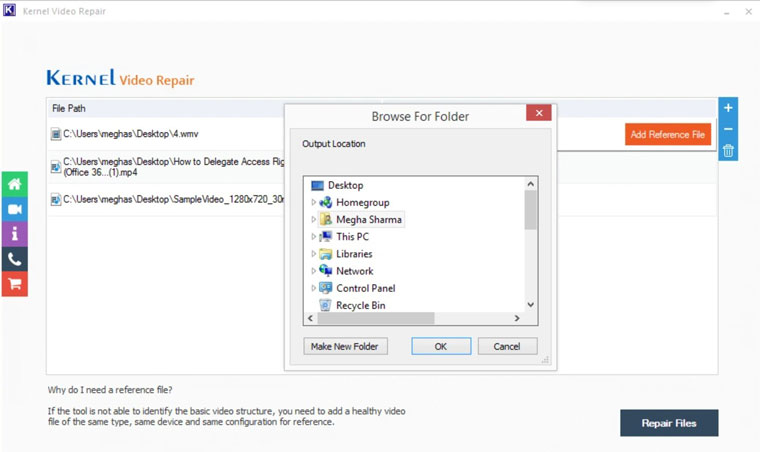 Kernel Video Repair Ordner auswählen