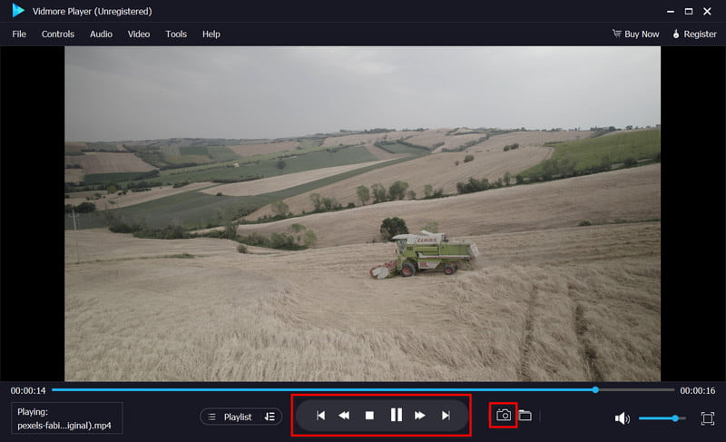Wiedergabeeinstellungen und Screenshot-Schaltflächen