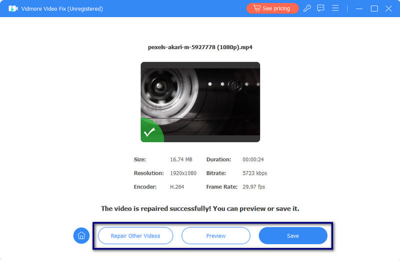 Reparierte Datei in der Vorschau ansehen oder speichern