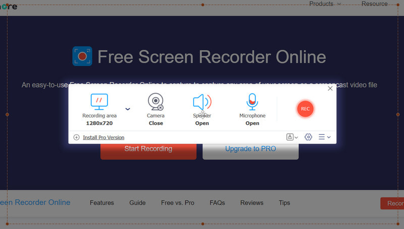 Vidmore Free Screen Recorder Online Oberfläche