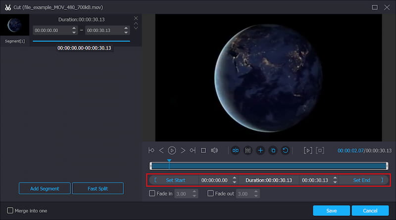 Start- und Endpunkt schneiden