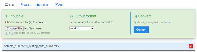 Freefileconvert-Oberfläche