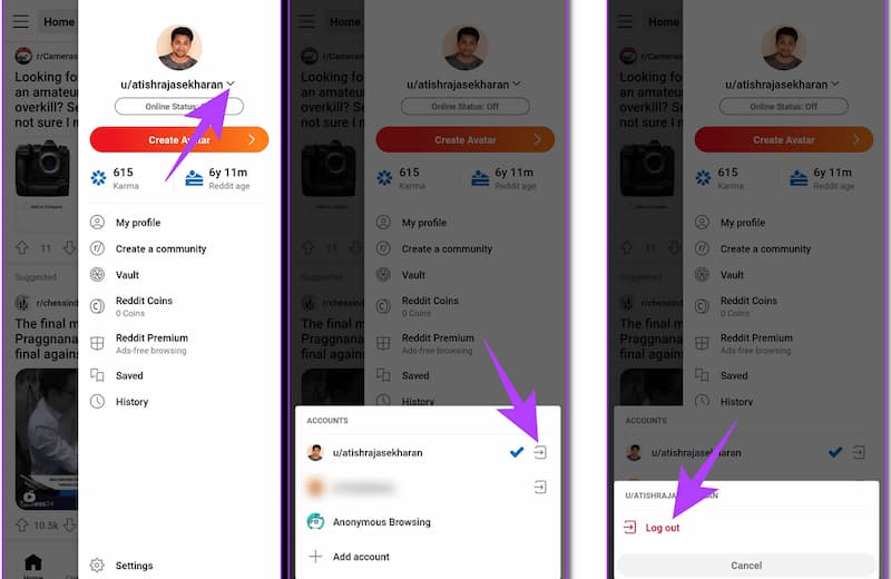 Aus dem Reddit‑Konto ausloggen