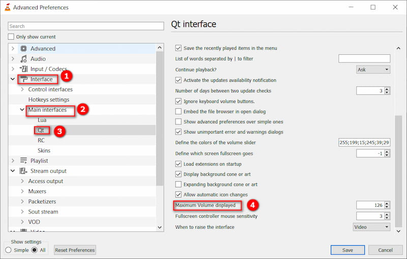 Angezeigte maximale Lautstärke