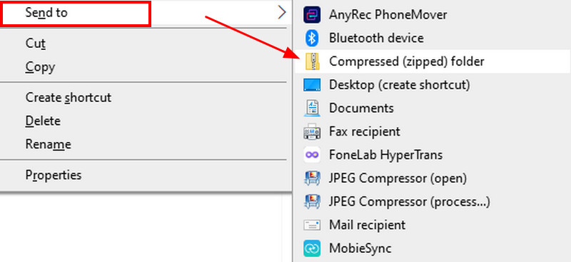 Senden an Zip-komprimierter Ordner