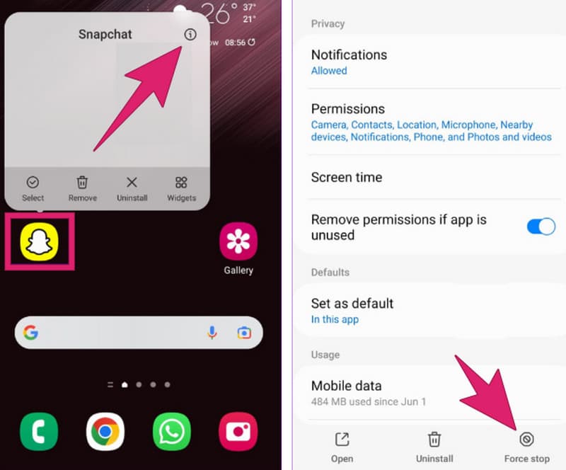 Snapchat‑Fix: Erzwinge Stopp auf Android