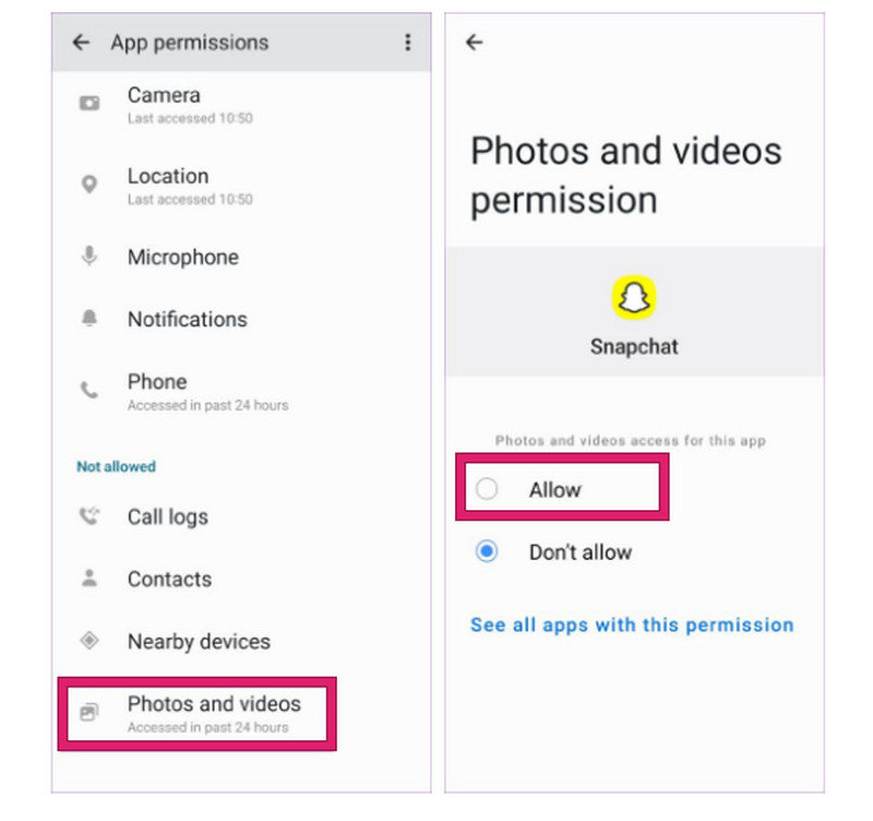 Snapchat Fehler beheben: Berechtigungen