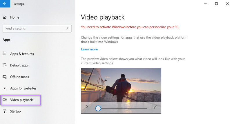 Einstellungen für Videowiedergabe