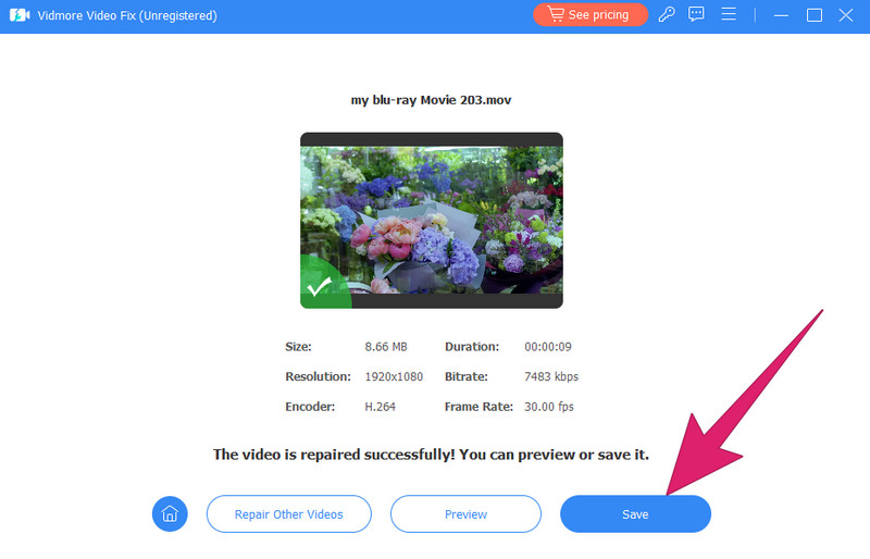 Vidmore Video Fix reparierte Videos speichern