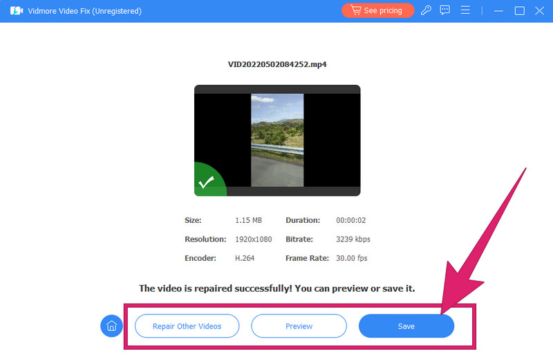 Vidmore Video Fix – Video speichern