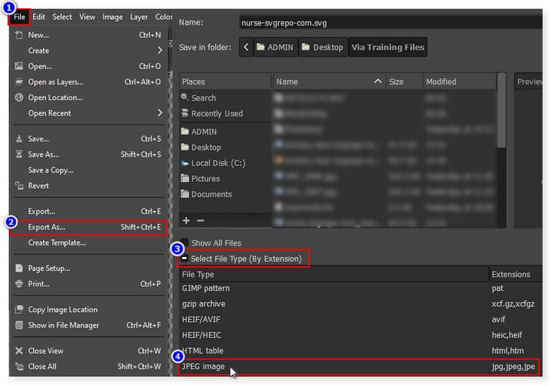 GIMP Datei exportieren