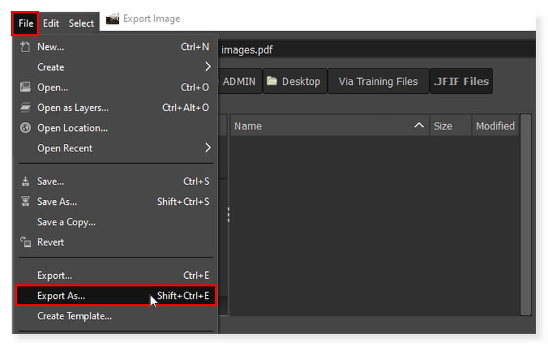 GIMP Ausgabeformat auswählen