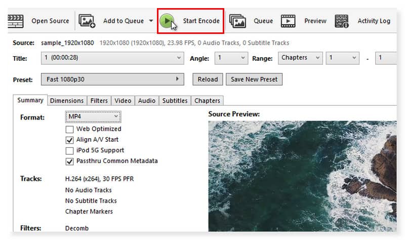 Handbrake Kodierung starten