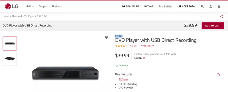 LG DVD‑Player für Laptop DP132H