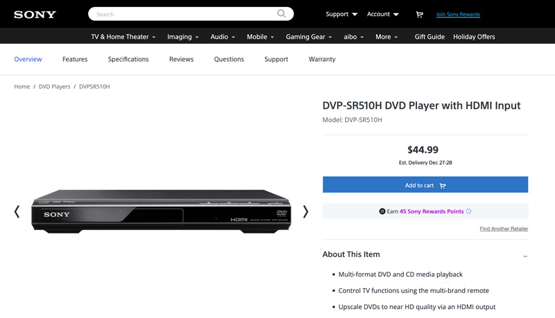Sony DVD‑Player DVPSR510H