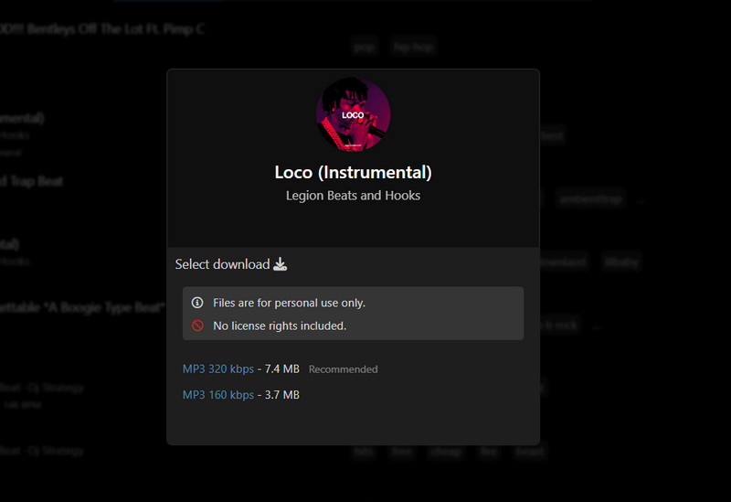 Soundclick – kostenlosen Download auswählen