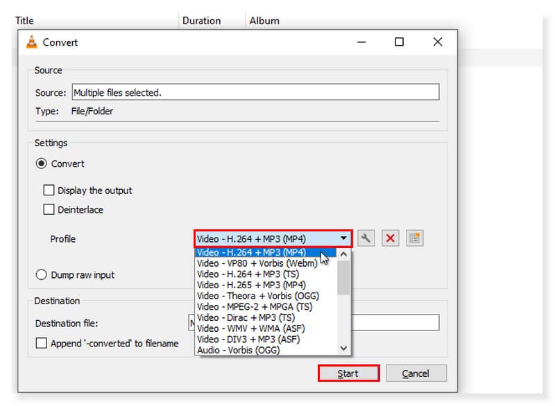 VLC Konvertierung starten