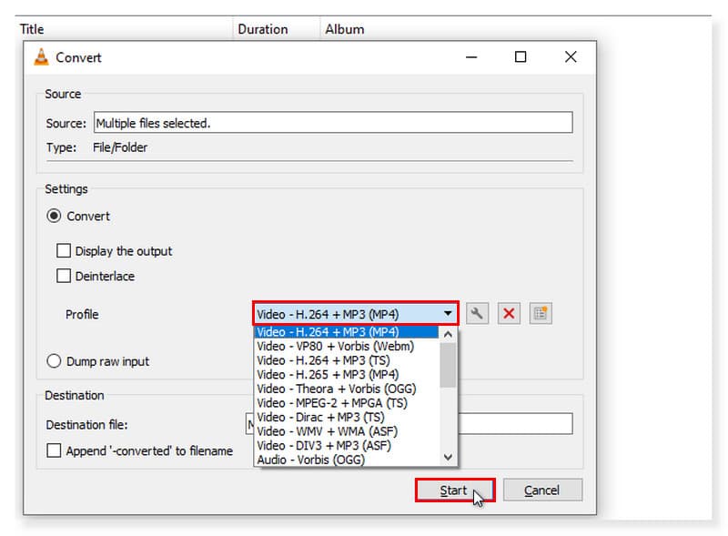 VLC Konvertierung starten