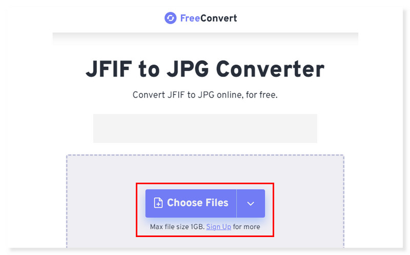 FreeConvert JFIF-Datei auswählen