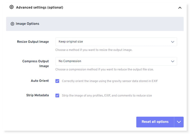 FreeConvert Erweiterte Optionen ändern