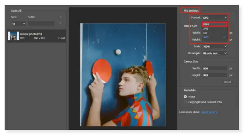Photoshop Ausgabeformat wählen