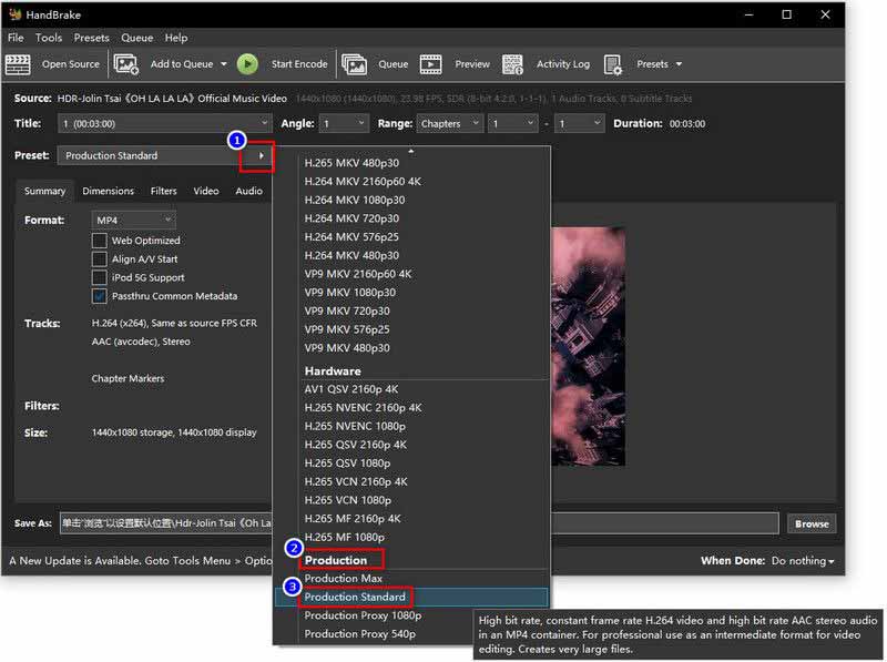 HDR auf SDR in HandBrake einstellen