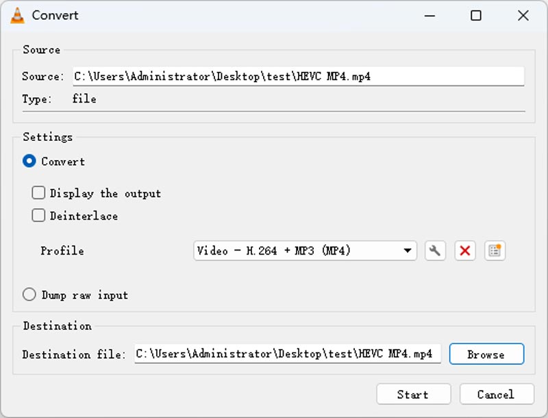 VLC Konvertierung starten