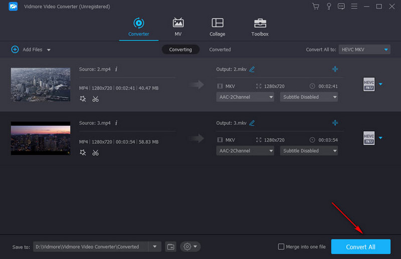 Vidmore Video Converter Speichern unter Alle konvertieren