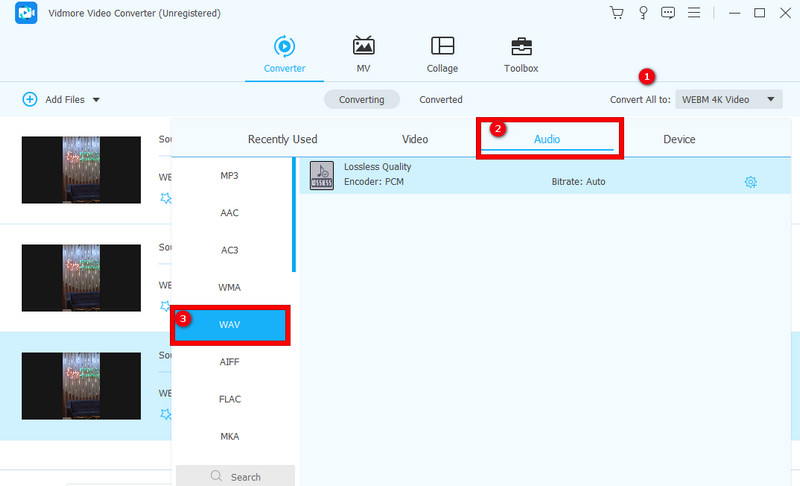 WebM WAV Vidmore WAV Festlegen