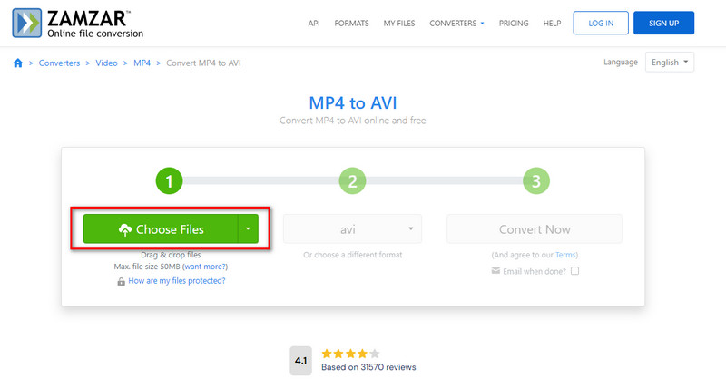 Zamzar Dateien auswählen