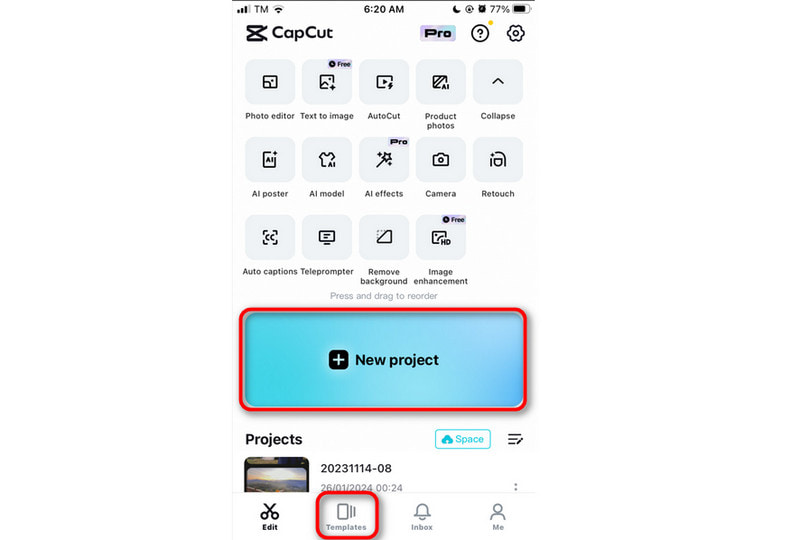 CapCut: Vorlage für Diashow auswählen