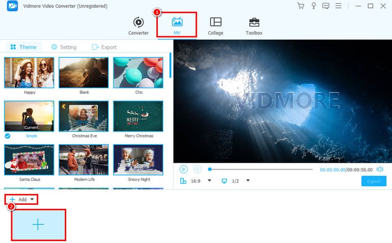 Auf „MV“ klicken und Dateien hinzufügen