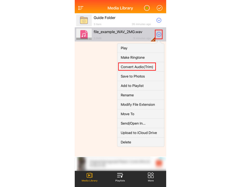 Option „Audio kürzen“ konvertieren