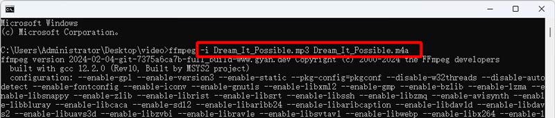 Mit FFmpeg in M4A konvertieren