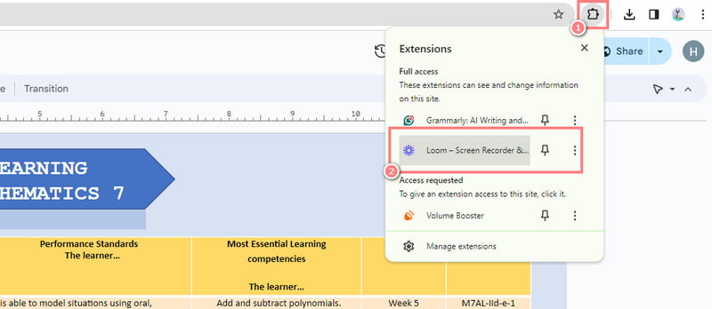 Schaltfläche „Erweiterungen“