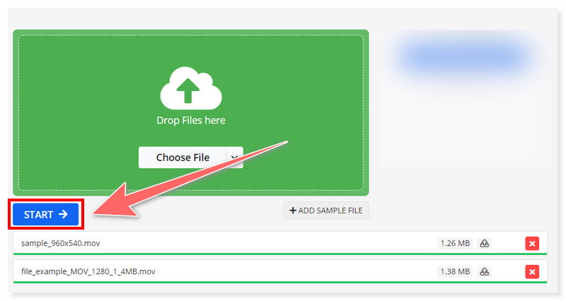 Online Convert: Verarbeitung der Dateien starten