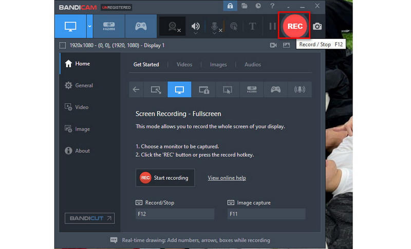 REC-Taste drücken, um zu beginnen