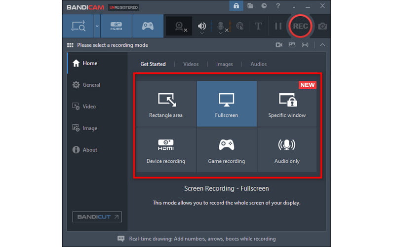 Aufnahmebereich auswählen