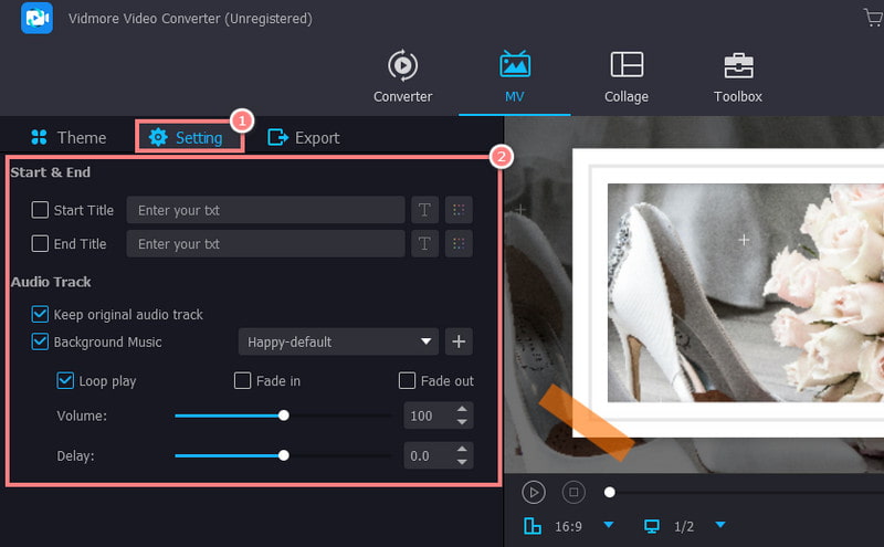 Einstellungsbereich des Tools