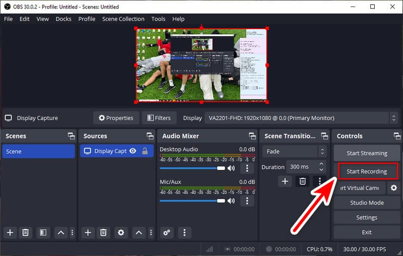 Option „Aufzeichnung starten“