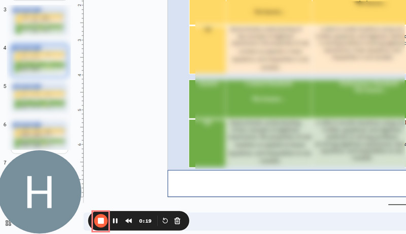 Stopptaste unter der Präsentation