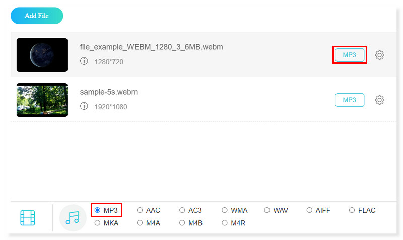 Vidmore Online MP3-Format auswählen