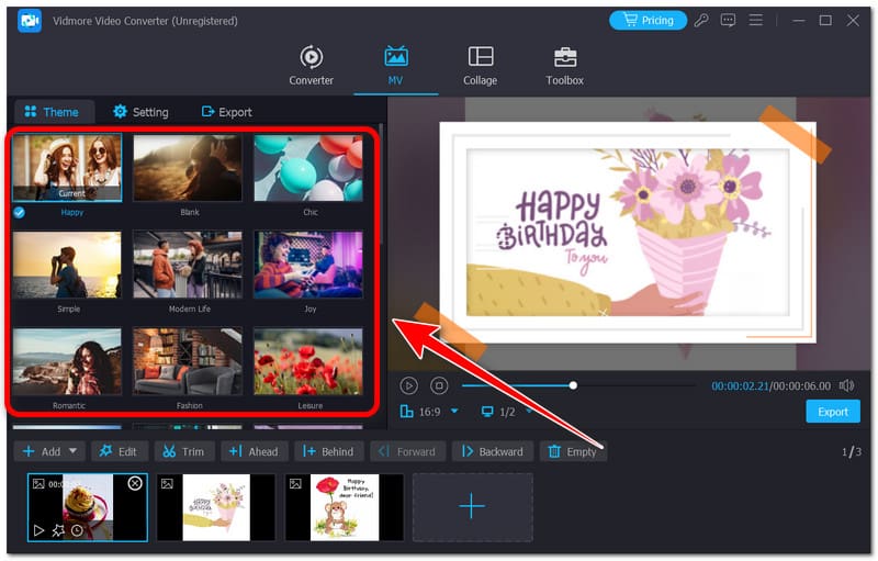 Vidmore – Thema für Slideshow auswählen