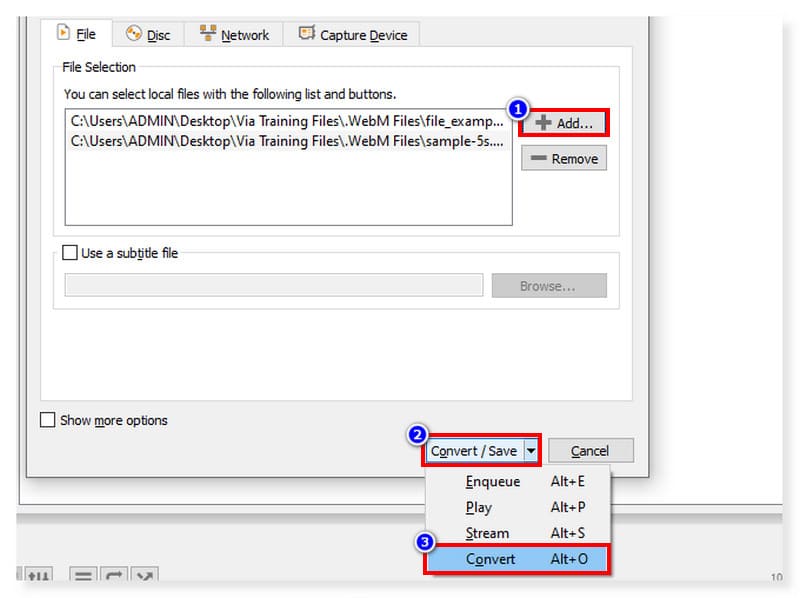 VLC WebM-Dateien auswählen