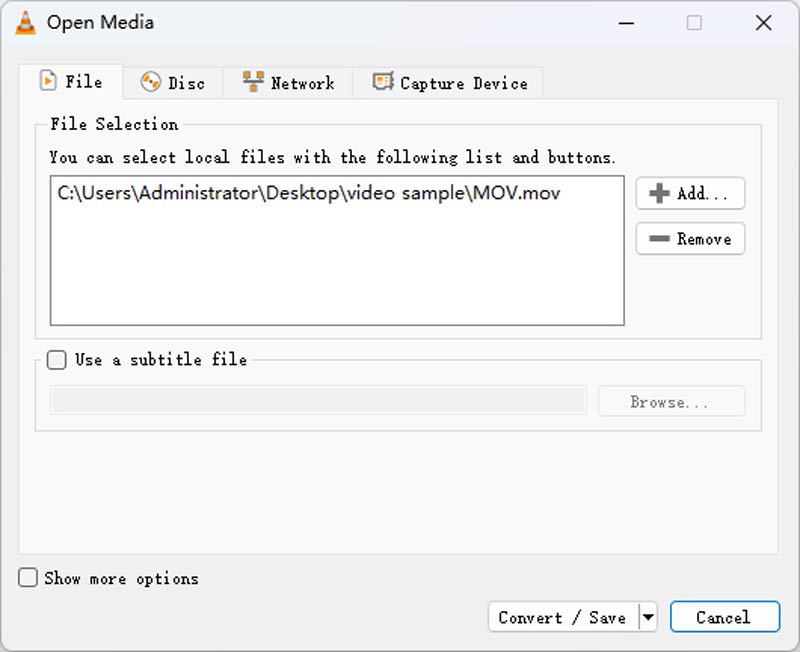 Mov in VLC hinzufügen