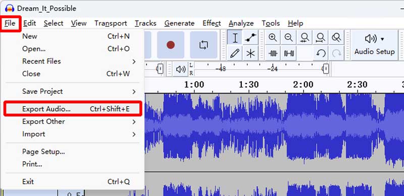 Audio exportieren wählen