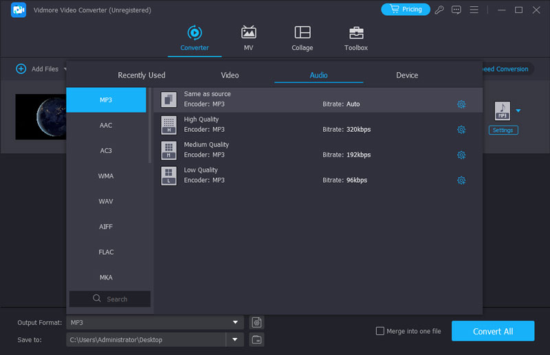 MP3‑Audioformat auswählen