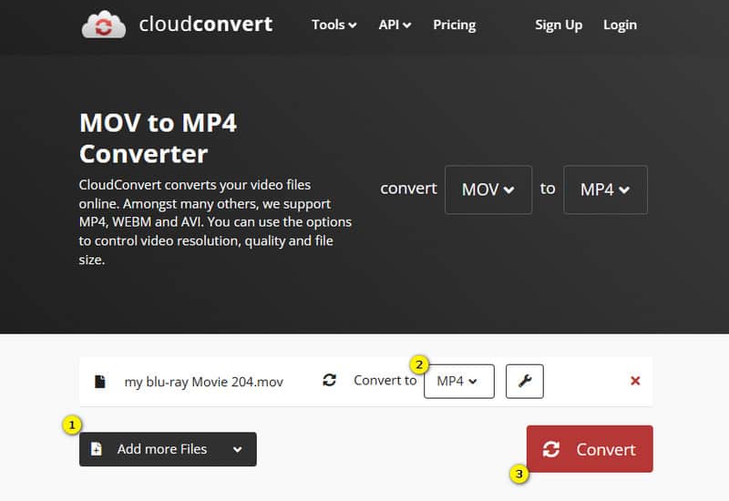 CloudConvert MOV‑Dateien konvertieren